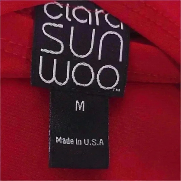 Clara Sun Woo Cold Shoulder Dress Red Medium 3/4 Sleeve Square Neck Knee-Length - Picture 3 of 3